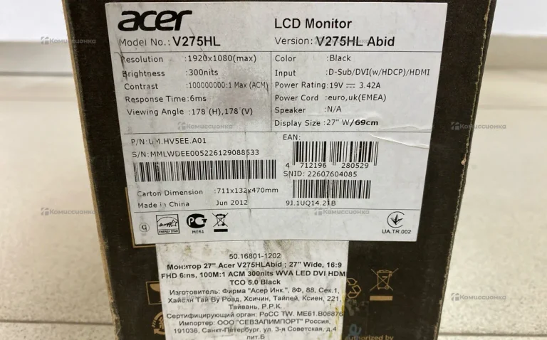 Монитор Acer Монитор Acer V275HL