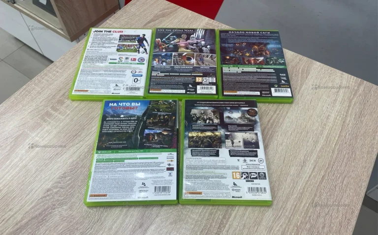 диски Xbox 5шт FIFA 13 UE, Star Wars The Clone Wars Republic Heroes, HALO 4, FARCRY 4, Battlefield Bad Company 2