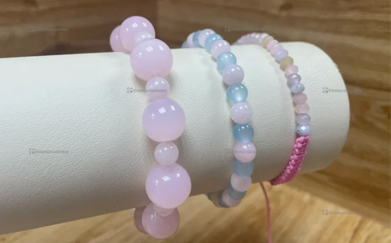 Набор браслетов из натуральных камней (розовый)